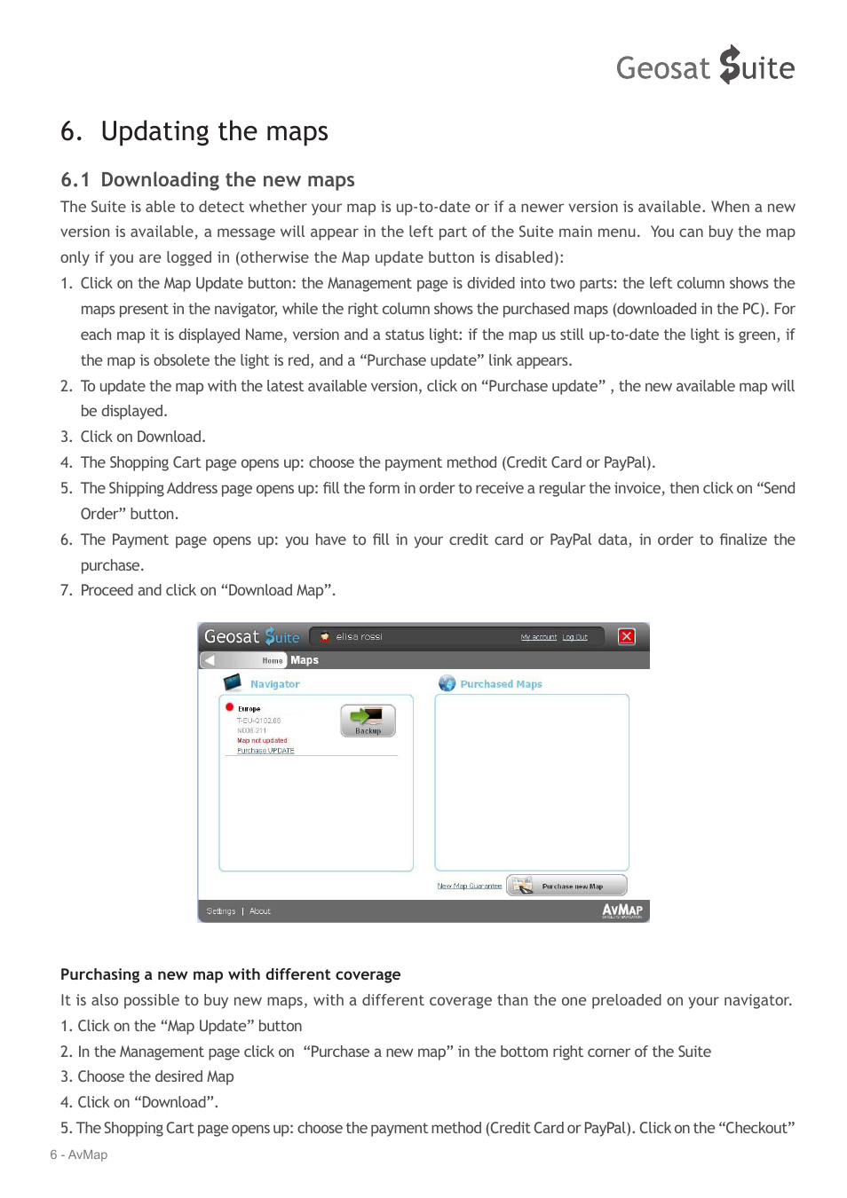 Updating the maps, 1 downloading the new maps | AvMap Geosat Suite User Manual | Page 6 / 14