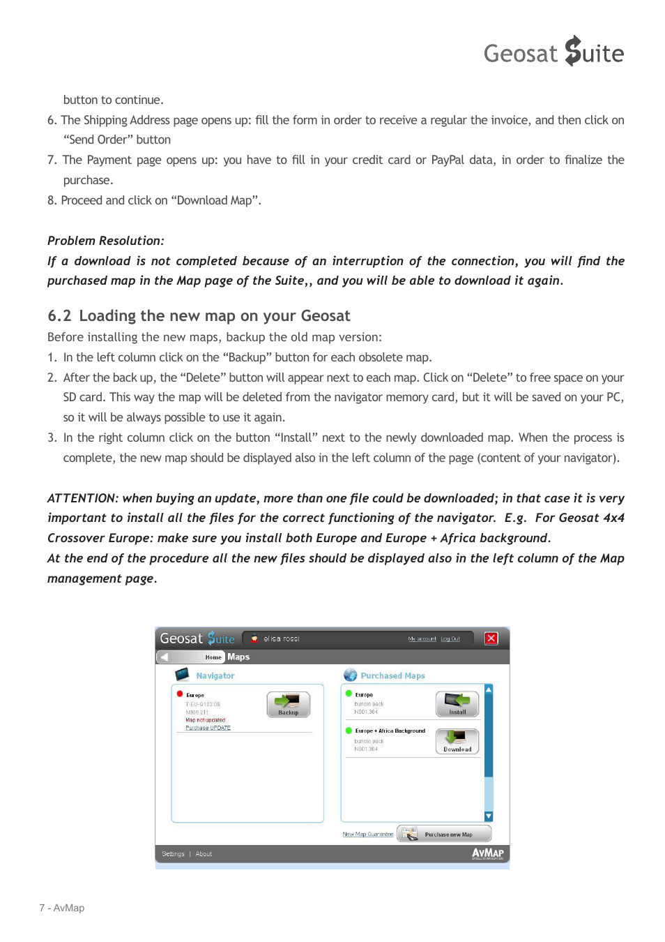 2 loading the new map on your geosat | AvMap Geosat Suite User Manual | Page 7 / 14