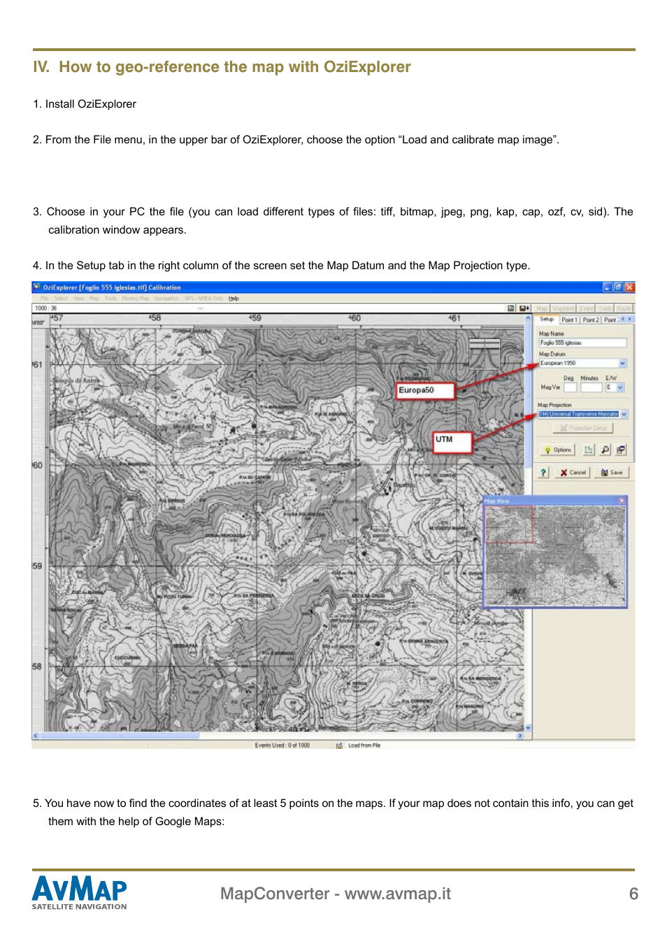 Iv. how to geo-reference the map with oziexplorer | AvMap MapConverter User Manual | Page 6 / 8