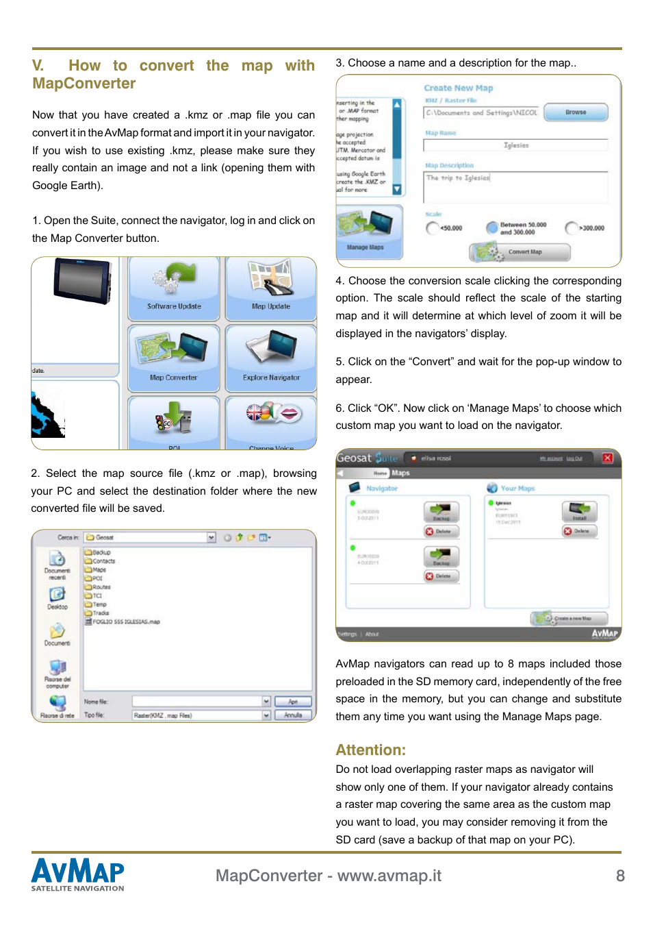 V. how to convert the map with mapconverter, Attention | AvMap MapConverter User Manual | Page 8 / 8