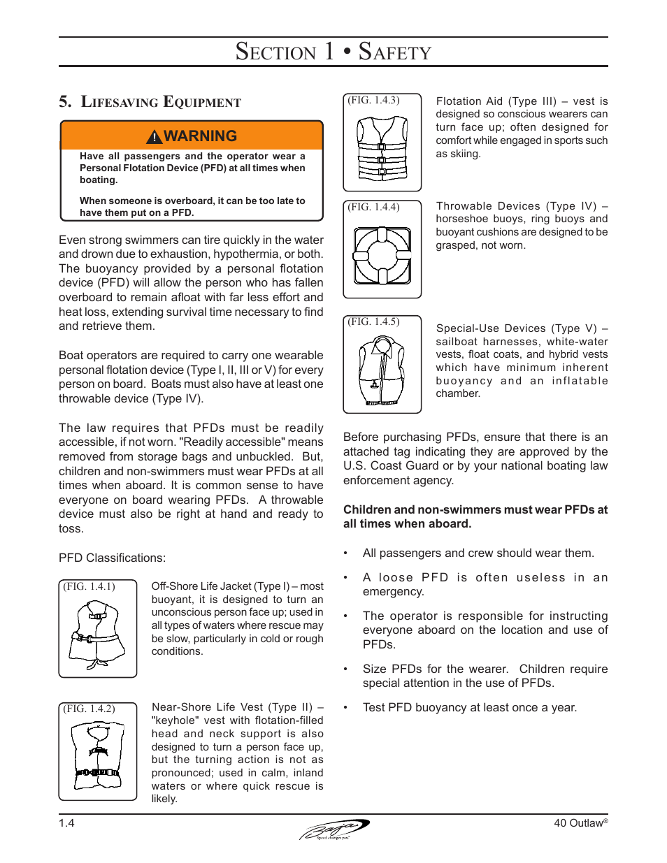 1 • s, Ection, Afety | Warning | Baja Marine Outlaw 40 User Manual | Page 14 / 90