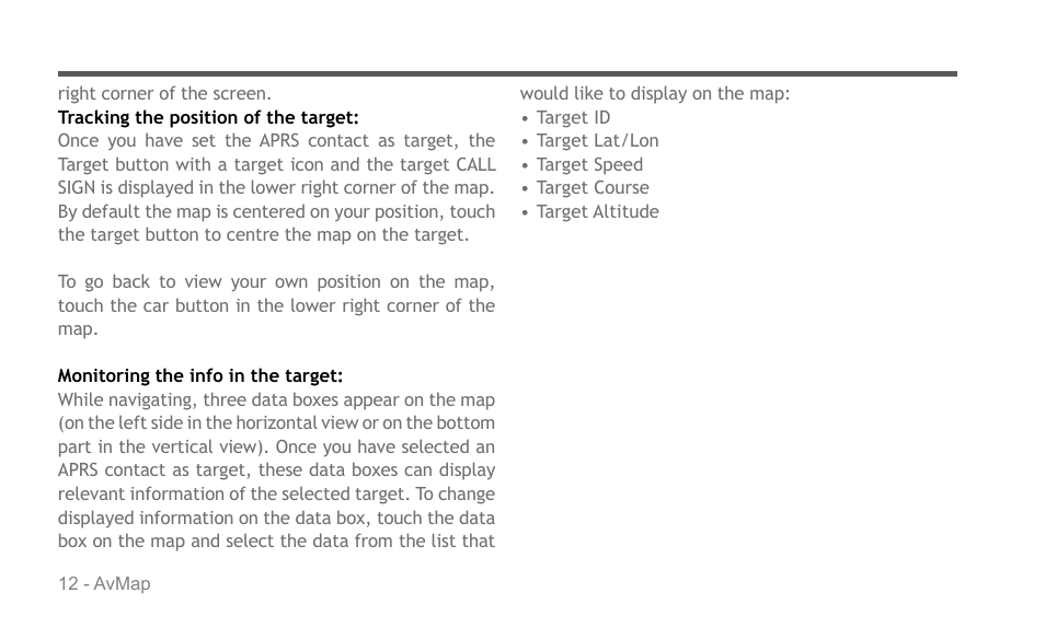 AvMap APRS User Manual | Page 12 / 36