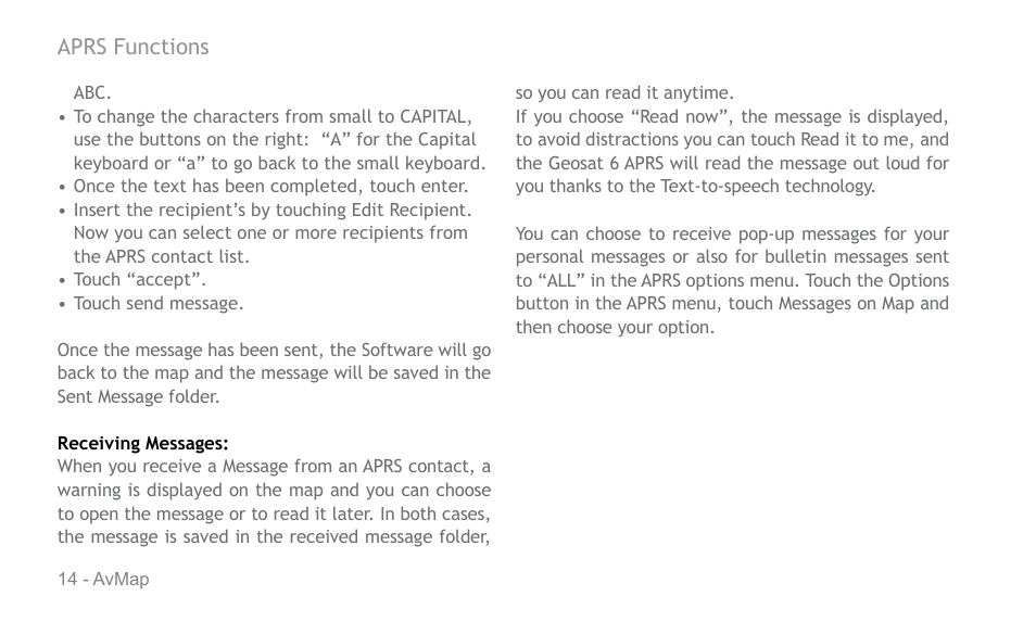 AvMap APRS User Manual | Page 14 / 36