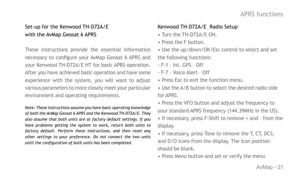 AvMap APRS User Manual | Page 21 / 36