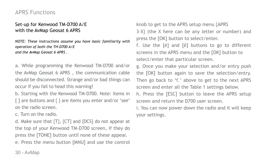 AvMap APRS User Manual | Page 30 / 36