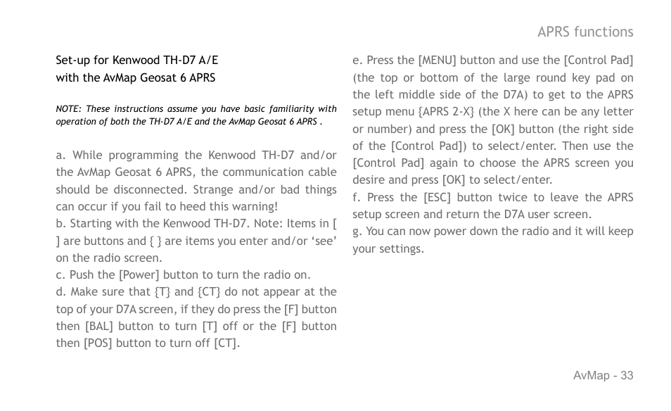 AvMap APRS User Manual | Page 33 / 36
