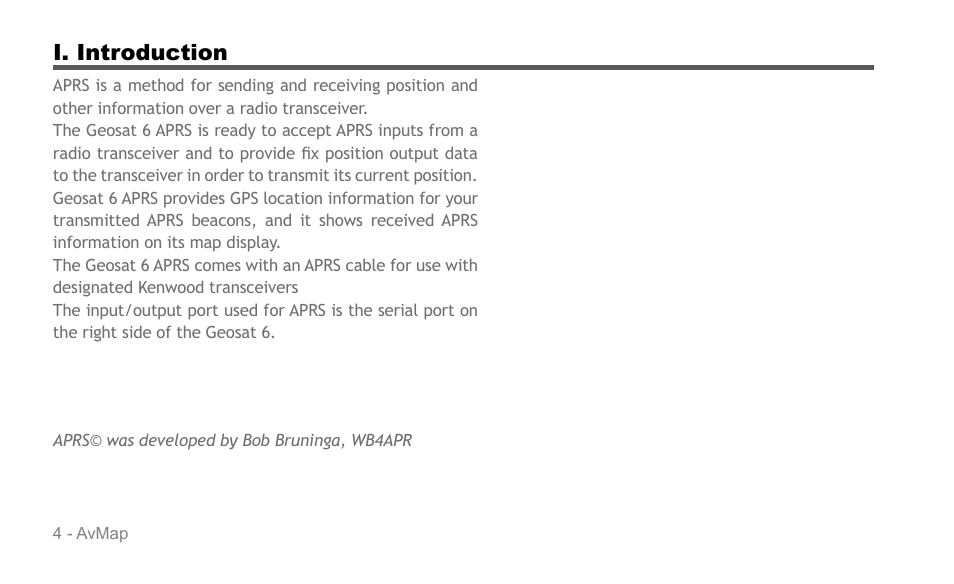 I. introduction | AvMap APRS User Manual | Page 4 / 36