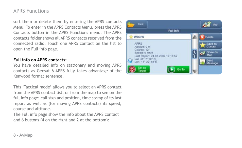 AvMap APRS User Manual | Page 8 / 36