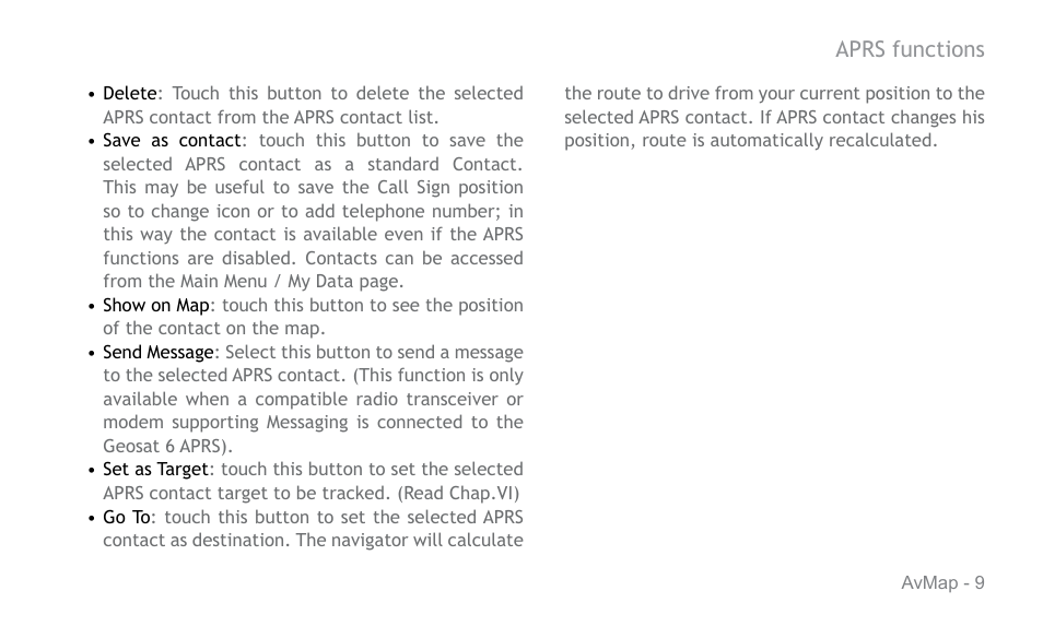AvMap APRS User Manual | Page 9 / 36