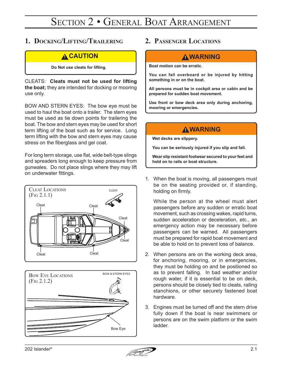 2 • g, Ection, Eneral | Rrangement, Caution, Warning | Baja Marine 202 Islander User Manual | Page 29 / 83