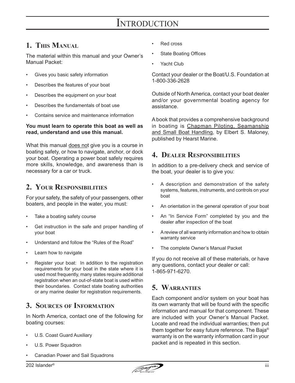 Ntroduction | Baja Marine 202 Islander User Manual | Page 5 / 83