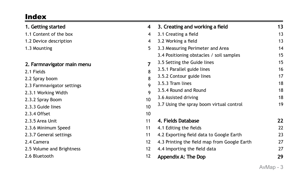 Index | AvMap G6 User Manual | Page 3 / 32