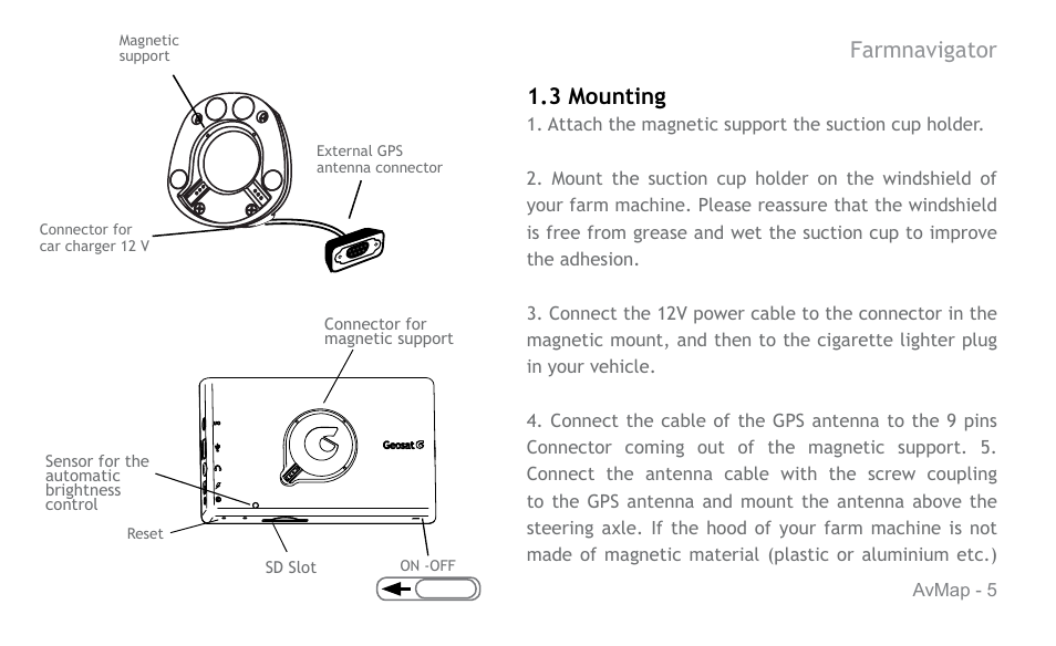 Farmnavigator, 3 mounting | AvMap G6 User Manual | Page 5 / 32