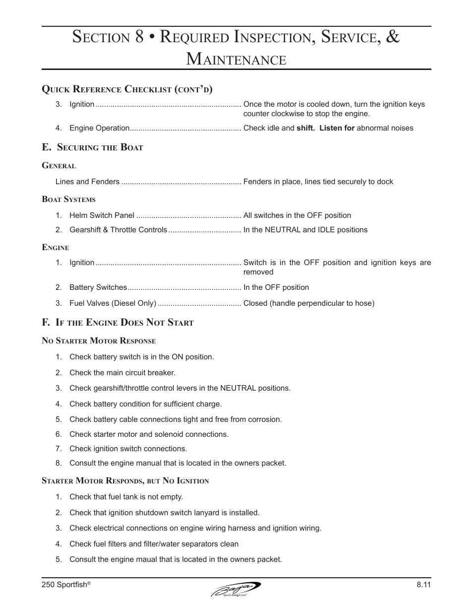 8 • r, Ection, Equired | Nspection, Ervice, Aintenance, E. s, F. i | Baja Marine Sportfish 250 User Manual | Page 74 / 83