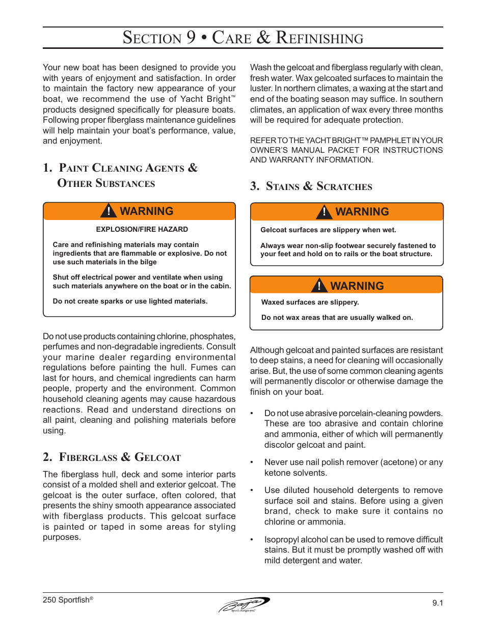 9 • c, Ection, Efinishing | Baja Marine Sportfish 250 User Manual | Page 78 / 83