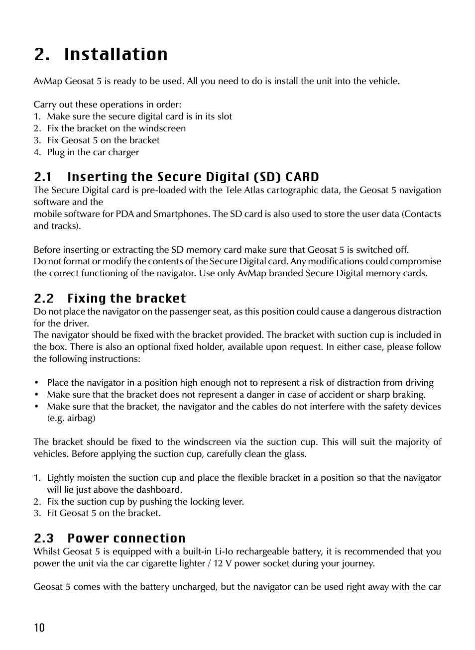 Installation | AvMap Geosat 5 series Manual User Manual | Page 10 / 48