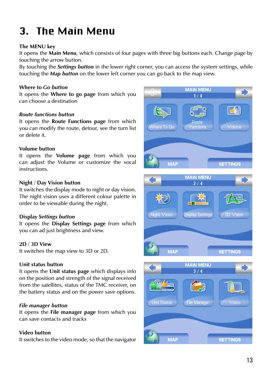 The main menu | AvMap Geosat 5 series Manual User Manual | Page 13 / 48