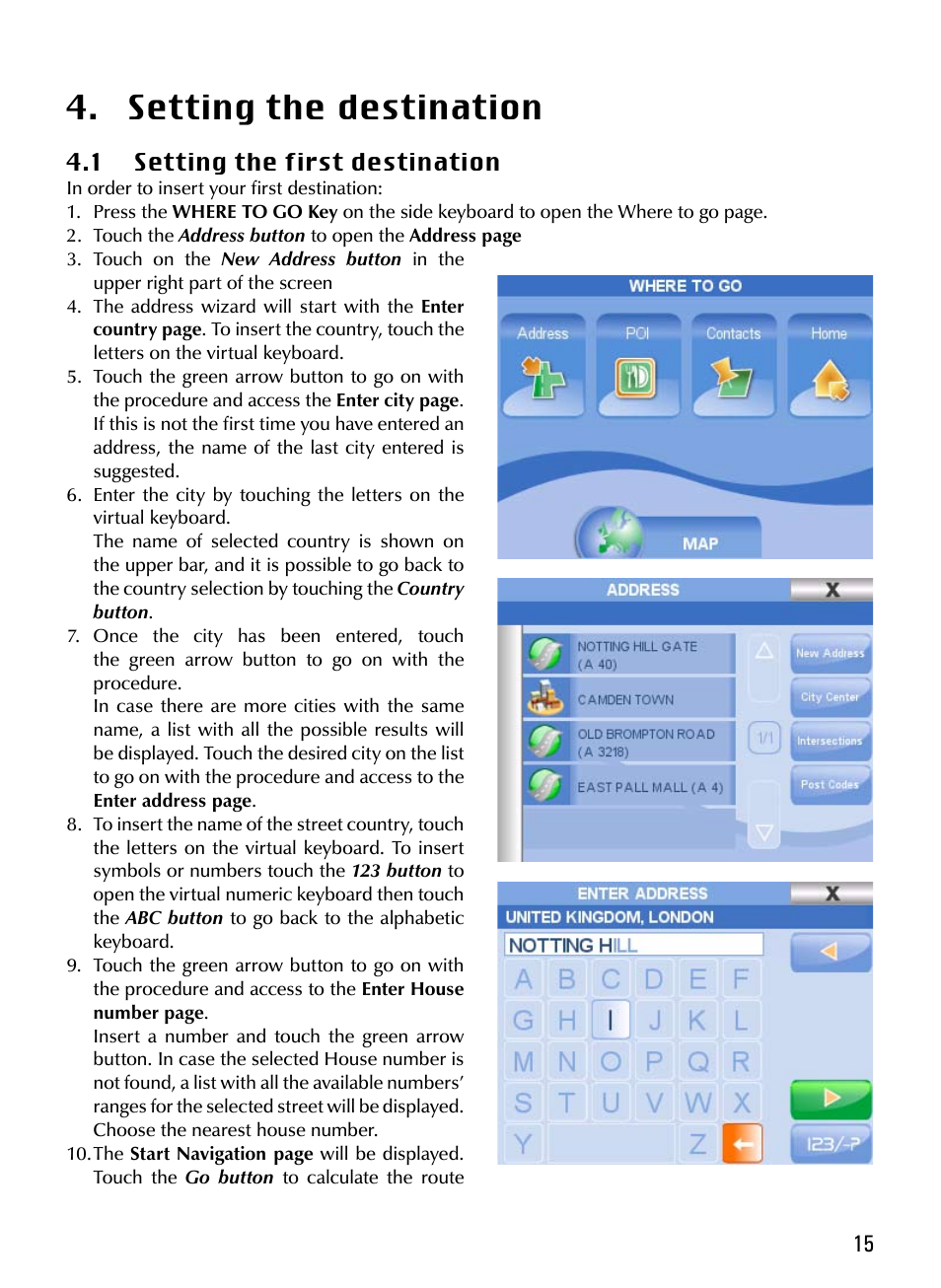 Setting the destination | AvMap Geosat 5 series Manual User Manual | Page 15 / 48