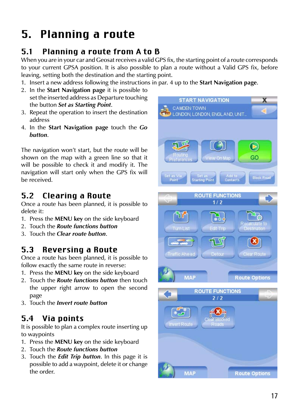 Planning a route | AvMap Geosat 5 series Manual User Manual | Page 17 / 48