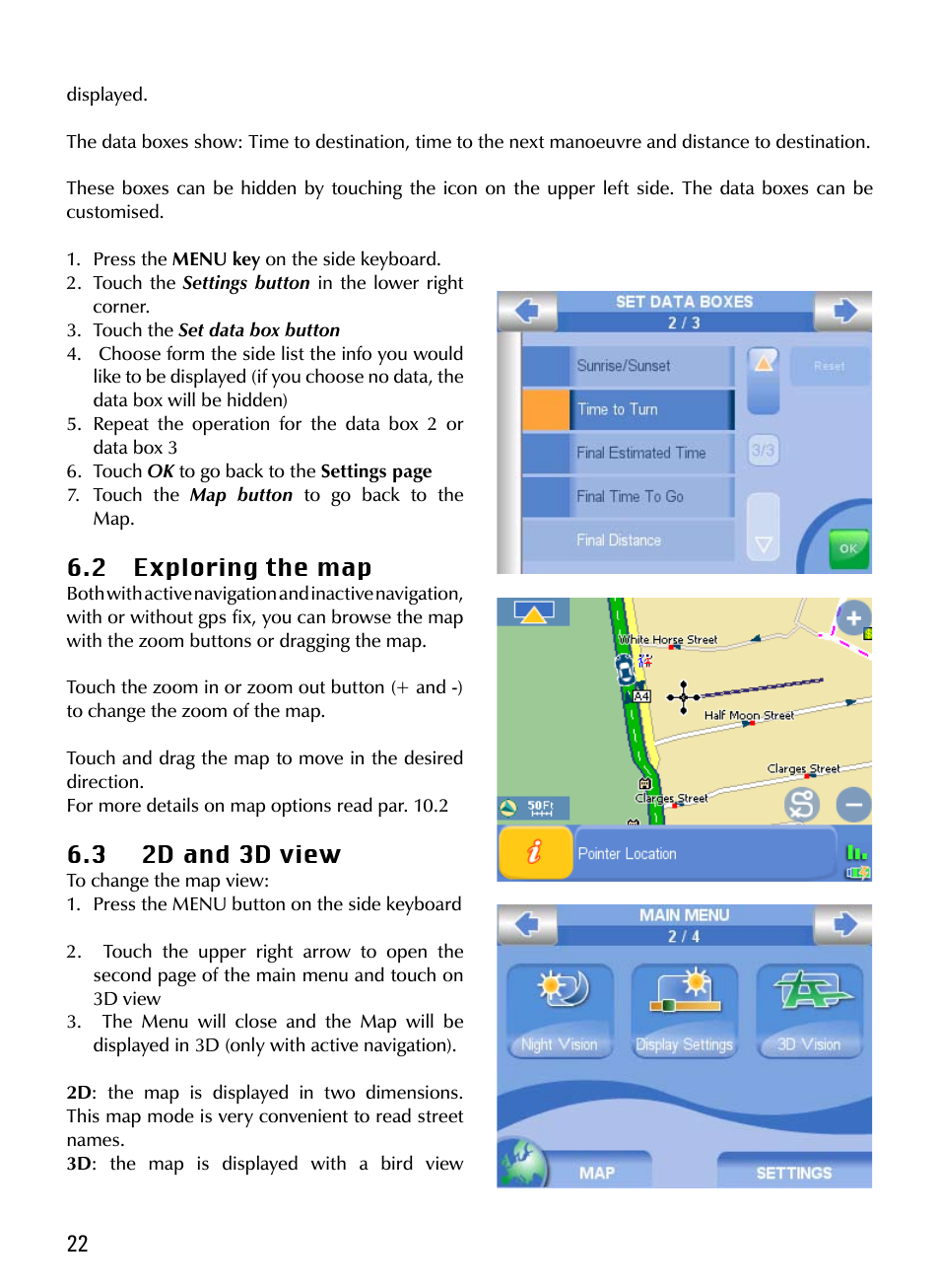 2 exploring the map, 3 2d and 3d view | AvMap Geosat 5 series Manual User Manual | Page 22 / 48