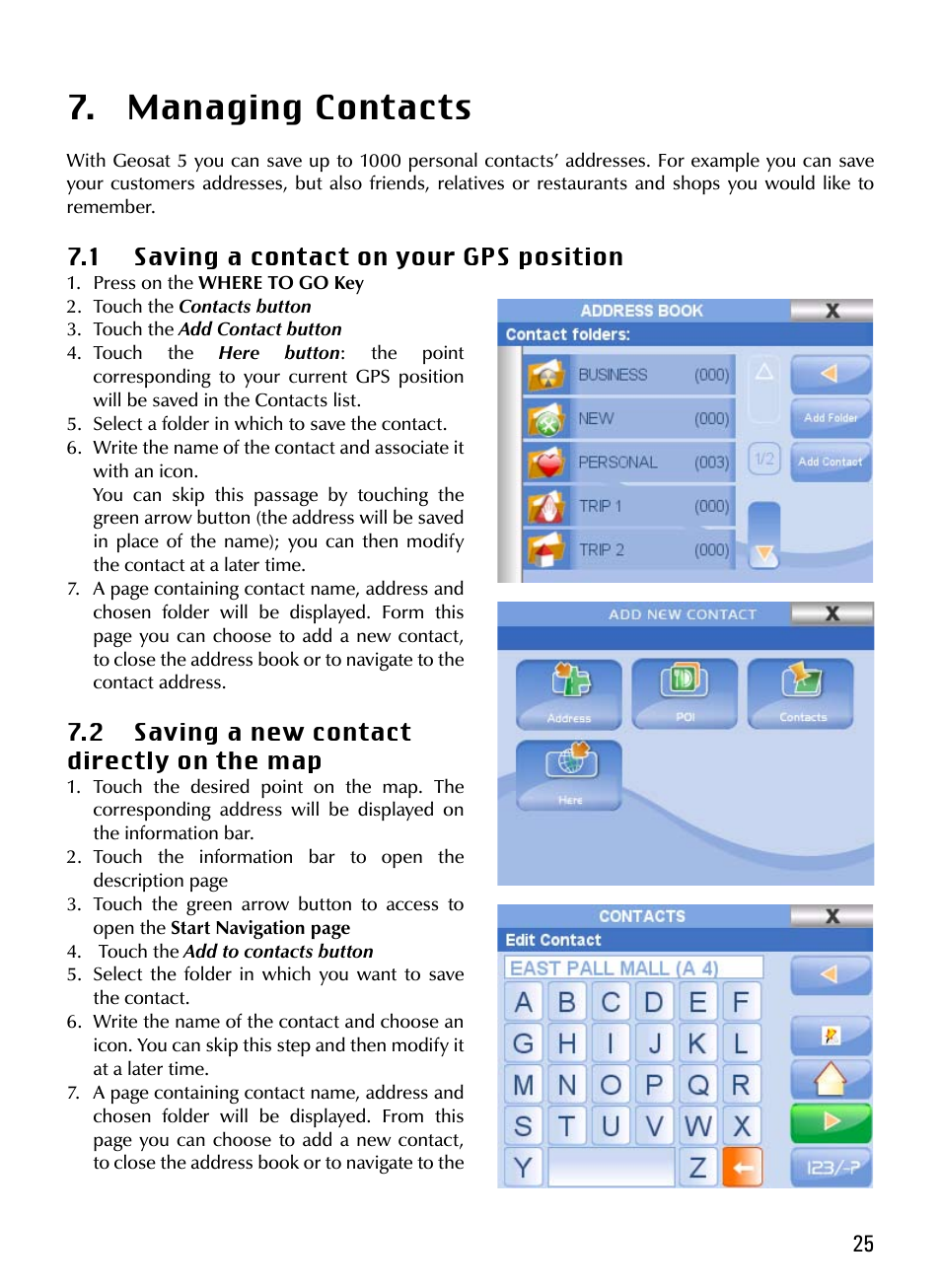 Managing contacts | AvMap Geosat 5 series Manual User Manual | Page 25 / 48