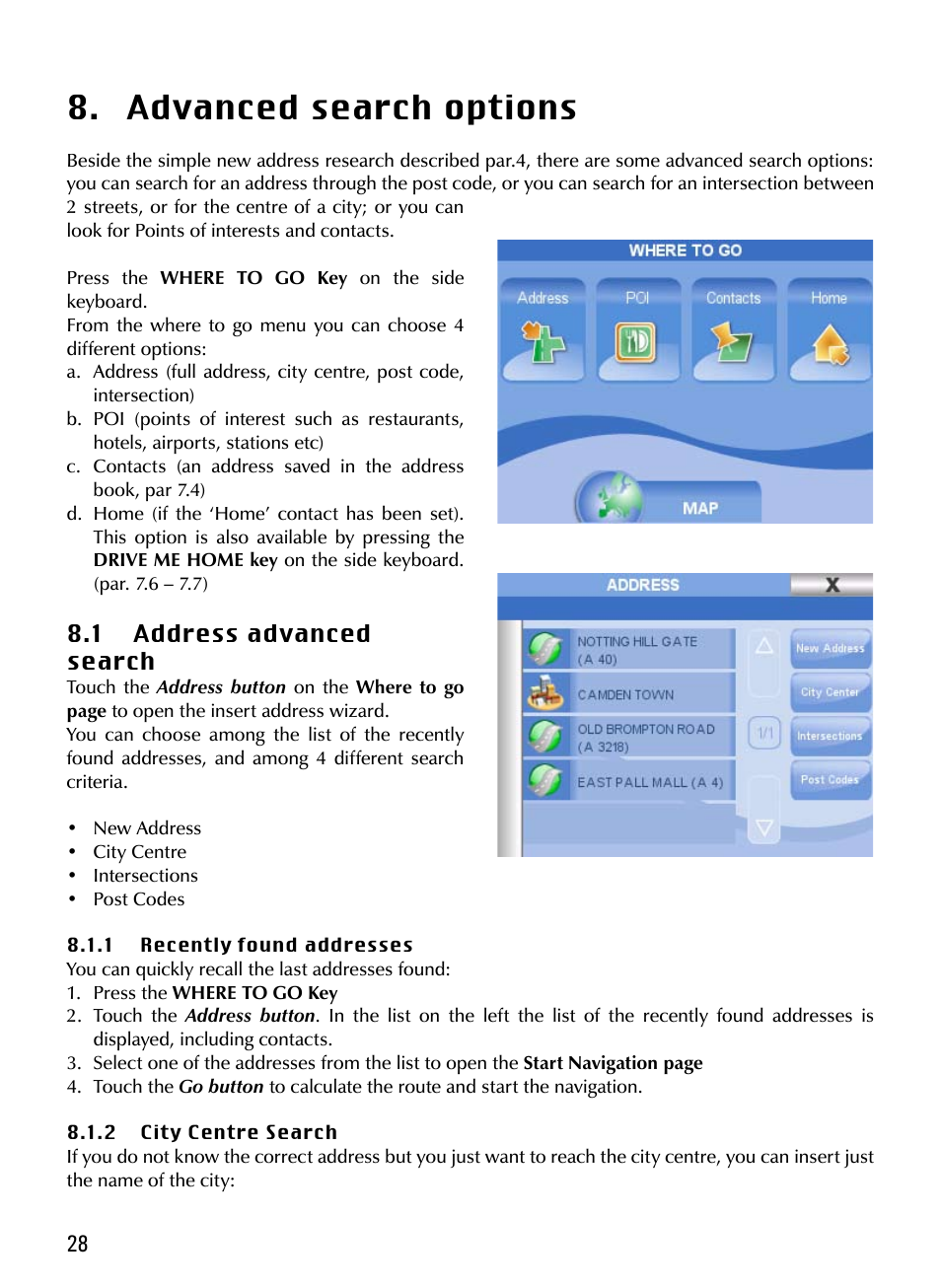 Advanced search options | AvMap Geosat 5 series Manual User Manual | Page 28 / 48