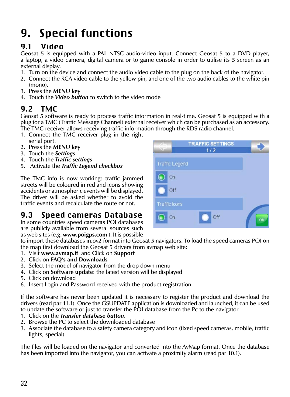 Special functions | AvMap Geosat 5 series Manual User Manual | Page 32 / 48