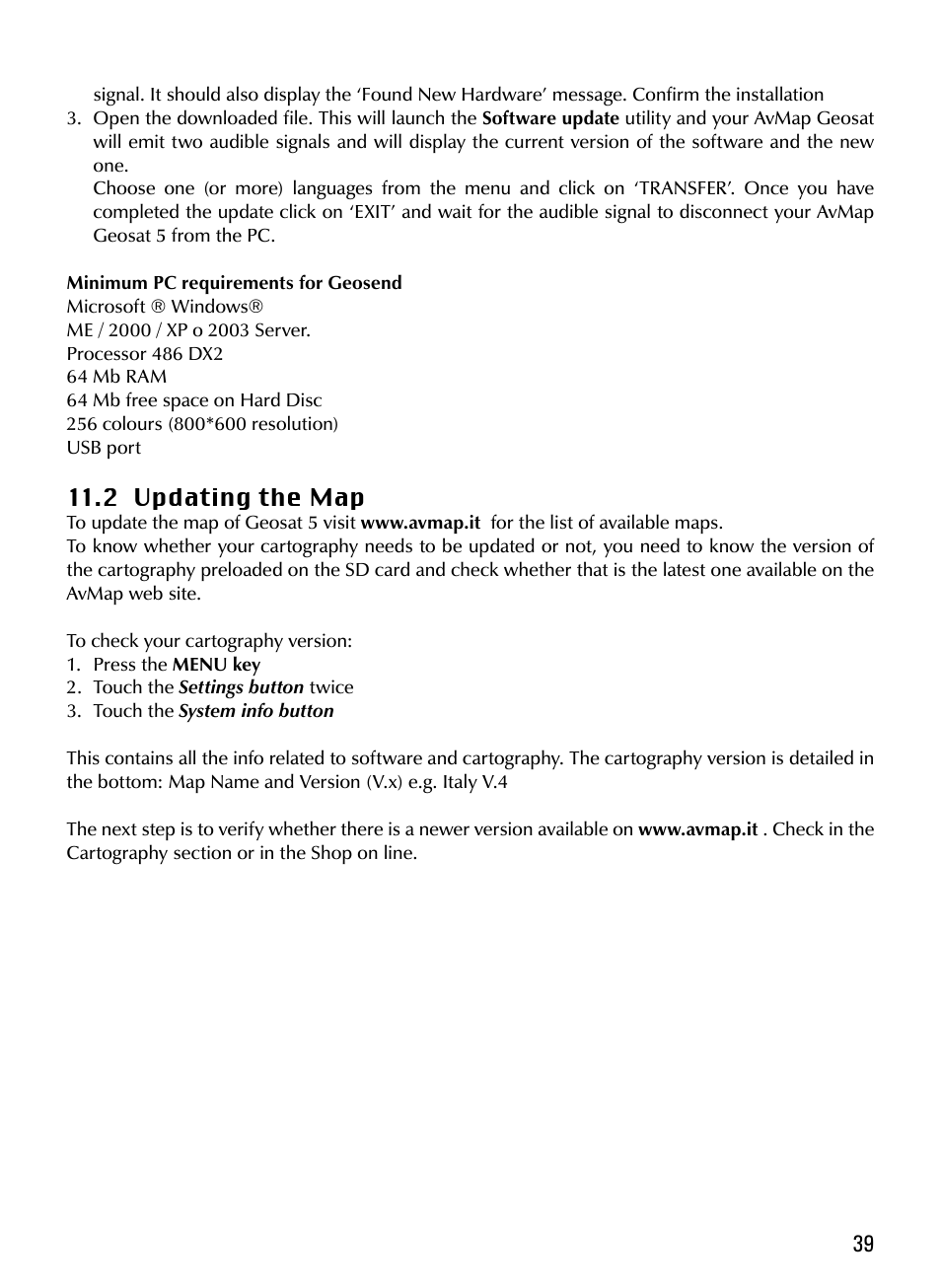 AvMap Geosat 5 series Manual User Manual | Page 39 / 48