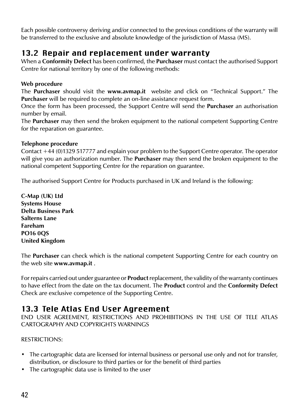 AvMap Geosat 5 series Manual User Manual | Page 42 / 48