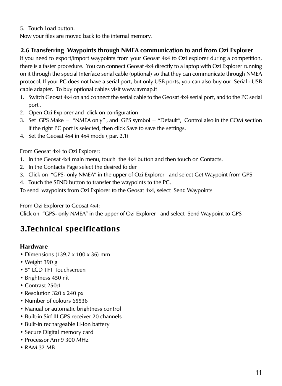 AvMap Geosat4x4 Quick Start User Manual | Page 11 / 16