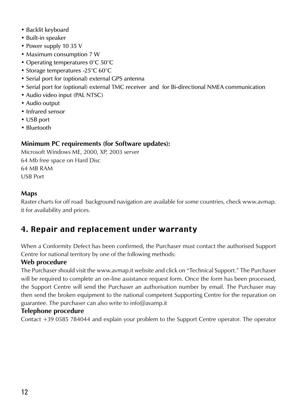 AvMap Geosat4x4 Quick Start User Manual | Page 12 / 16