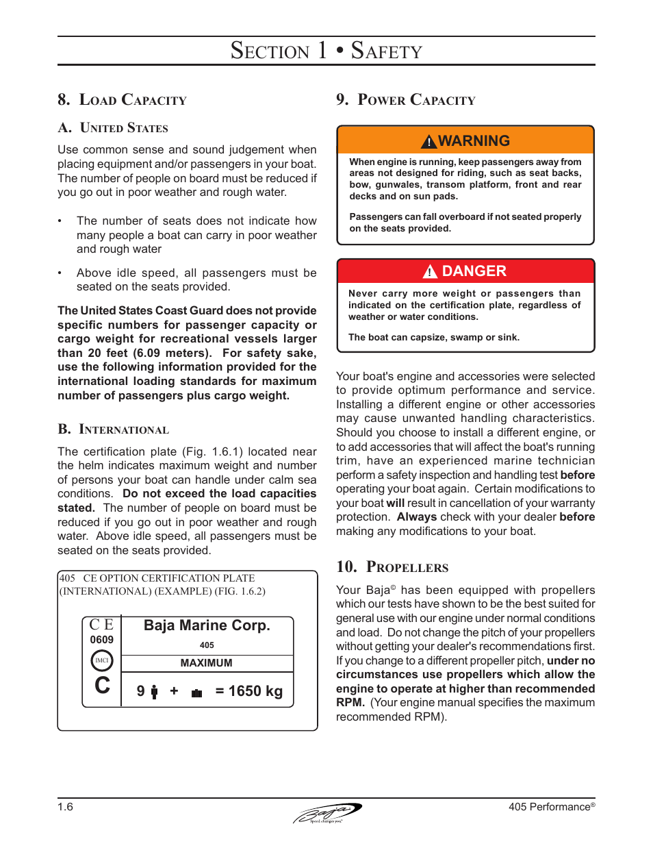 1 • s, Ection, Afety | Baja Marine Performance 405 User Manual | Page 16 / 88