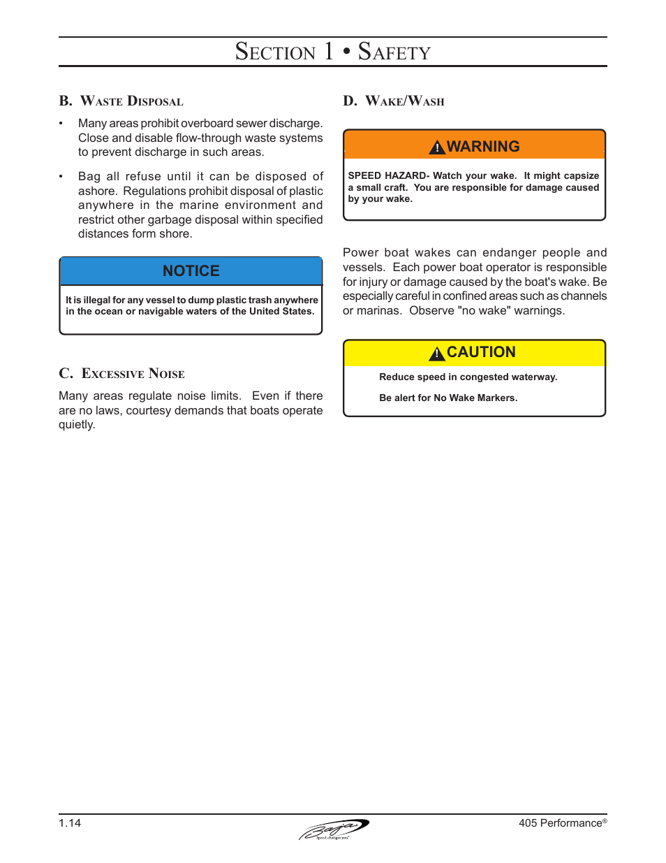 1 • s, Ection, Afety | Baja Marine Performance 405 User Manual | Page 24 / 88