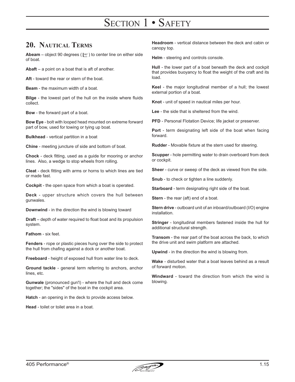 1 • s, Ection, Afety | Baja Marine Performance 405 User Manual | Page 25 / 88