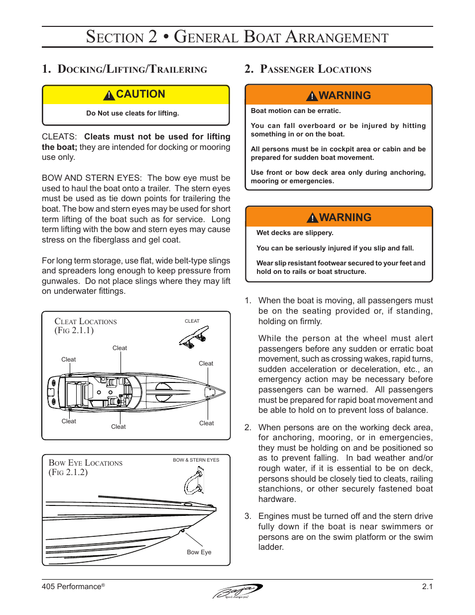 2 • g, Ection, Eneral | Rrangement, Caution, Warning | Baja Marine Performance 405 User Manual | Page 29 / 88