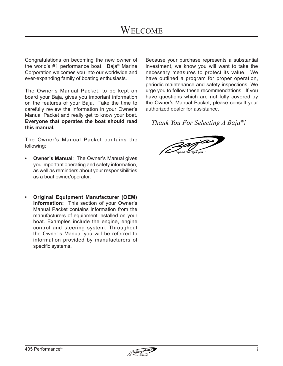 Elcome | Baja Marine Performance 405 User Manual | Page 3 / 88