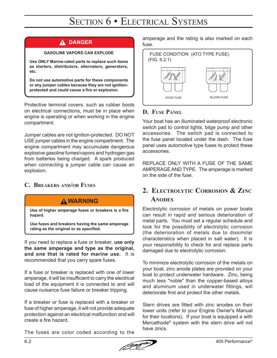6 • e, Ection, Lectrical | Ystems, C. b, D. f, Warning | Baja Marine Performance 405 User Manual | Page 54 / 88