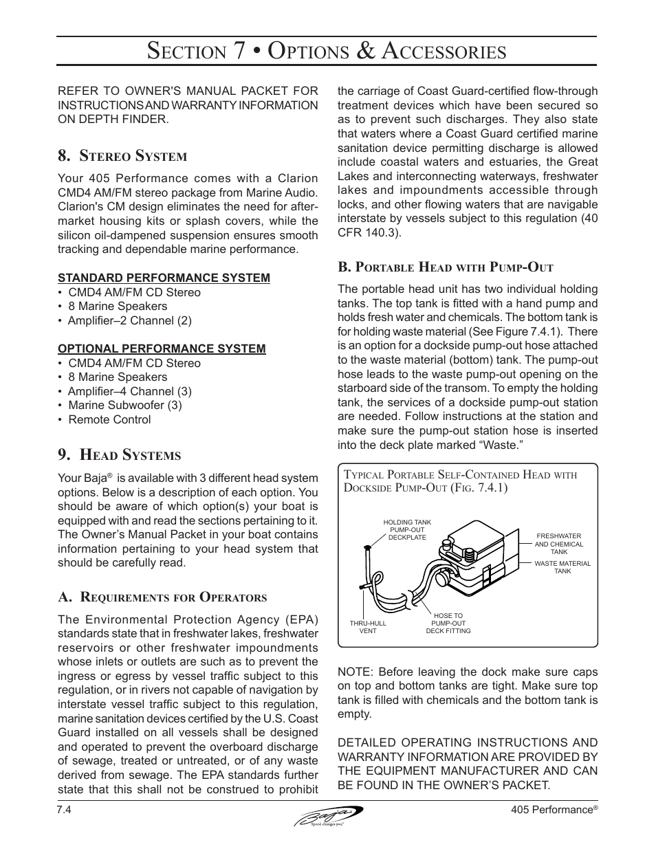 7 • o, Ection, Ptions | Ccessories, A. r, B. p | Baja Marine Performance 405 User Manual | Page 66 / 88
