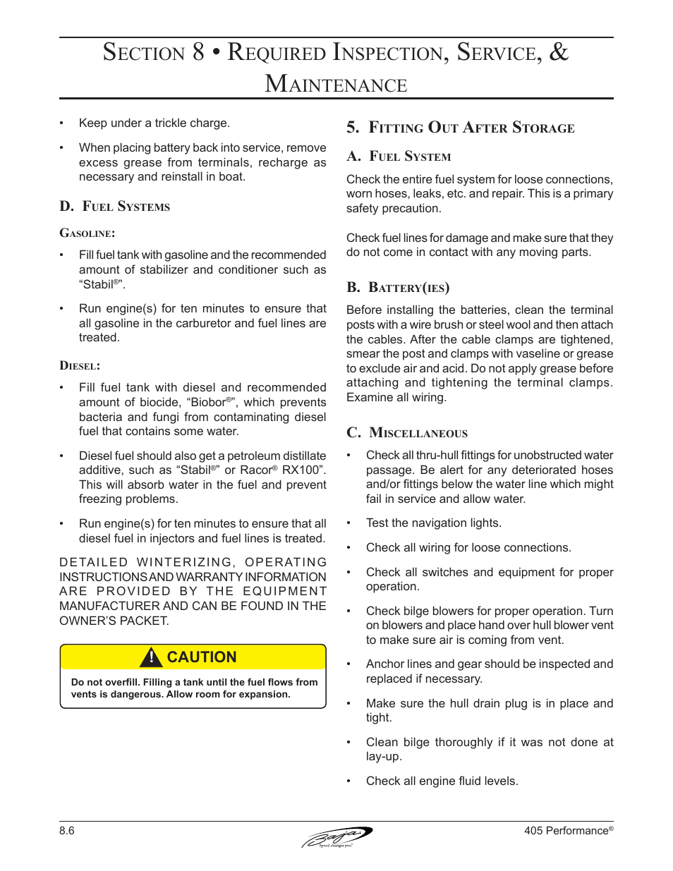 8 • r, Ection, Equired | Nspection, Ervice, Aintenance | Baja Marine Performance 405 User Manual | Page 74 / 88