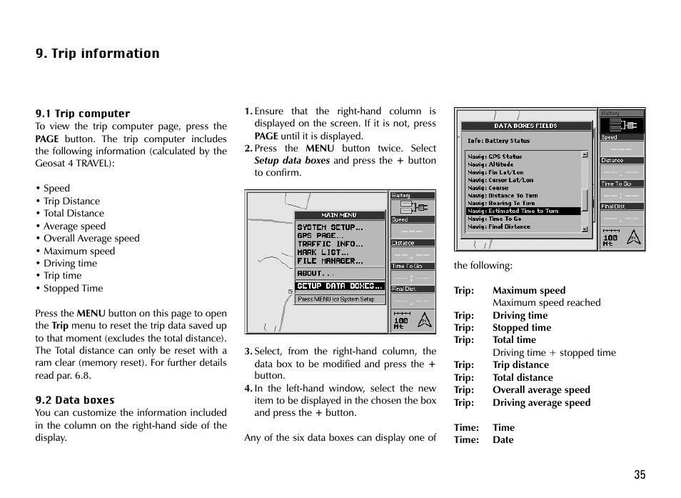 Trip information | AvMap Geosat 4 TRAVEL Europe User Manual | Page 35 / 60