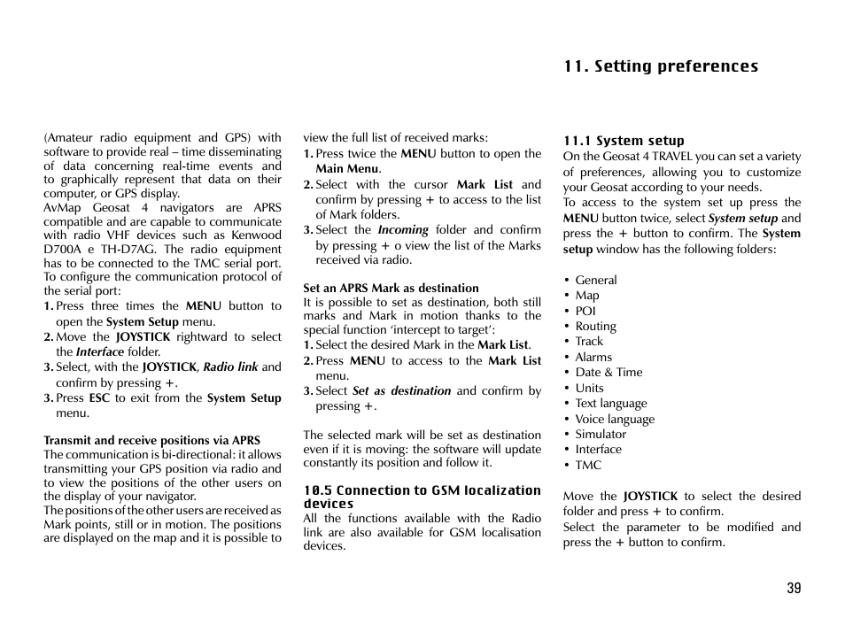 Setting preferences | AvMap Geosat 4 TRAVEL Europe User Manual | Page 39 / 60