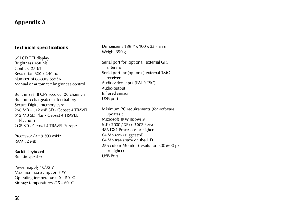 Appendix a | AvMap Geosat 4 TRAVEL Europe User Manual | Page 56 / 60