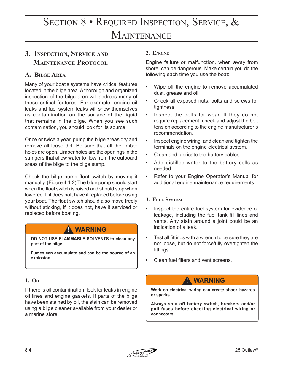 8 • r, Ection, Equired | Nspection, Ervice, Aintenance | Baja Marine Outlaw 25 User Manual | Page 71 / 87