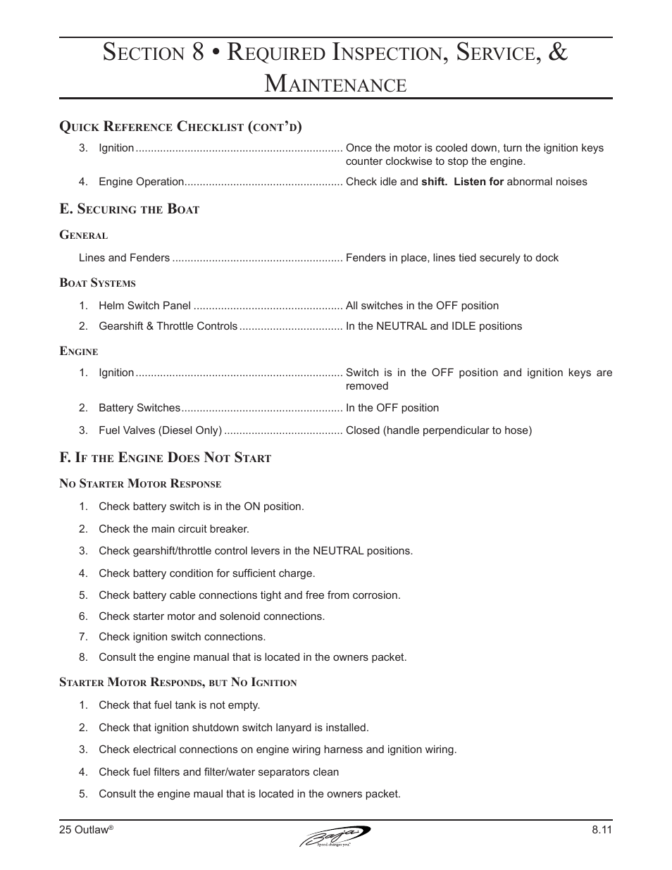 8 • r, Ection, Equired | Nspection, Ervice, Aintenance, E. s, F. i | Baja Marine Outlaw 25 User Manual | Page 78 / 87