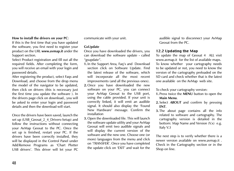 AvMap GEOSAT 4 TRUCK User Manual | Page 48 / 60
