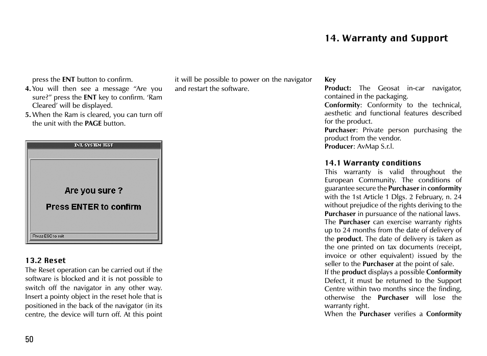 Warranty and support | AvMap GEOSAT 4 TRUCK User Manual | Page 50 / 60