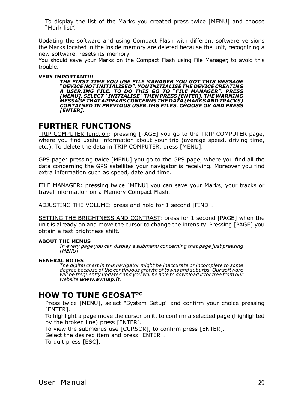 Further functions, How to tune geosat, User manual | AvMap Geosat 2C User Manual | Page 9 / 17