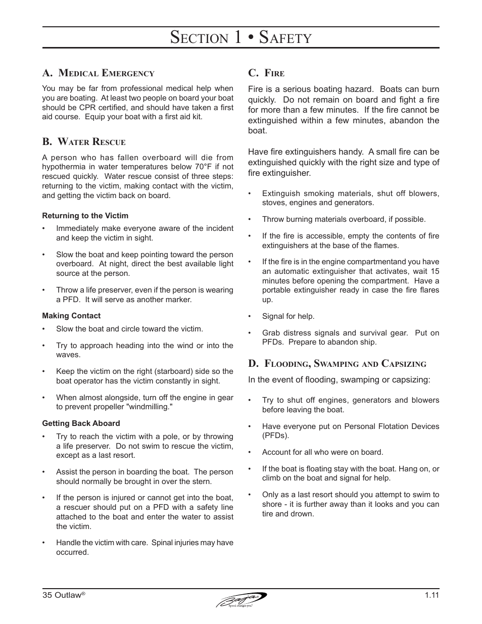 1 • s, Ection, Afety | A. m, B. w, C. f, D. f | Baja Marine Outlaw 35 User Manual | Page 21 / 85