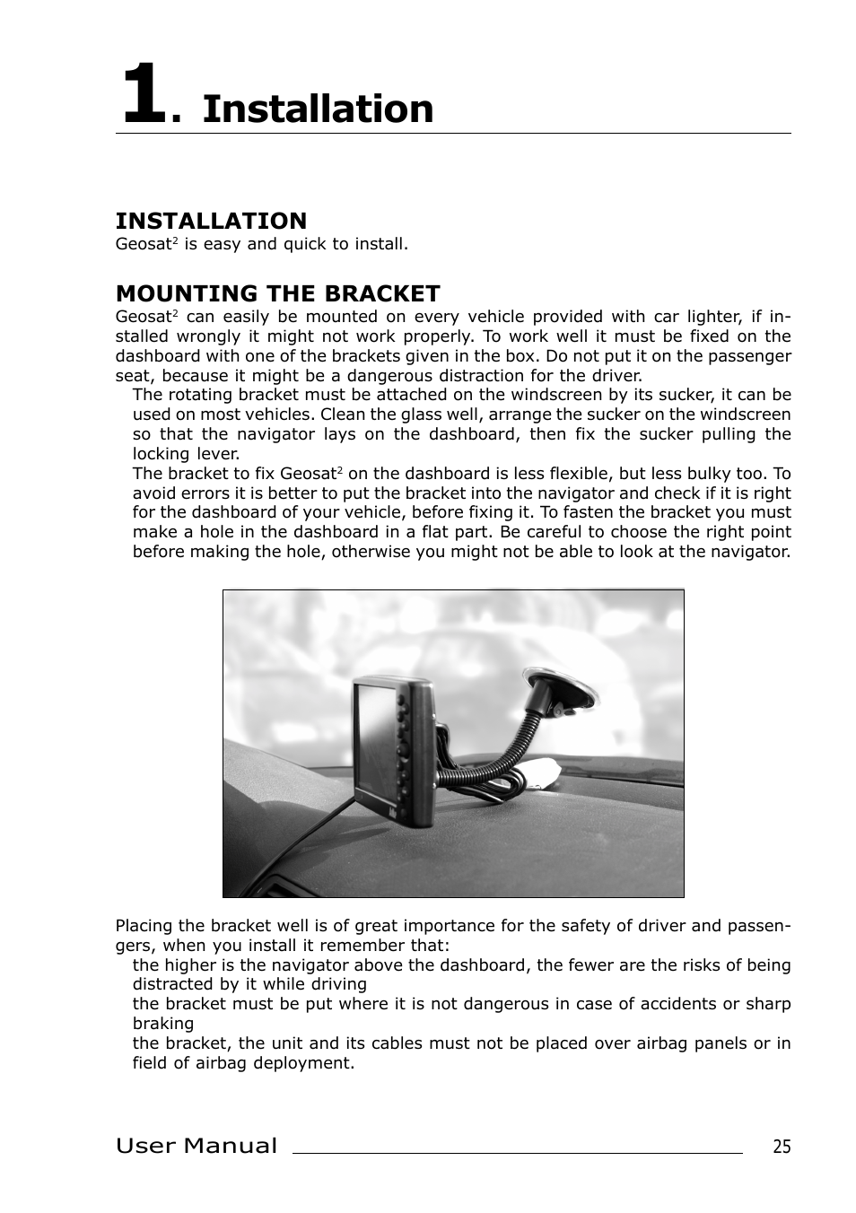 Installation, Mounting the bracket | AvMap Geosat 2 User Manual | Page 5 / 17