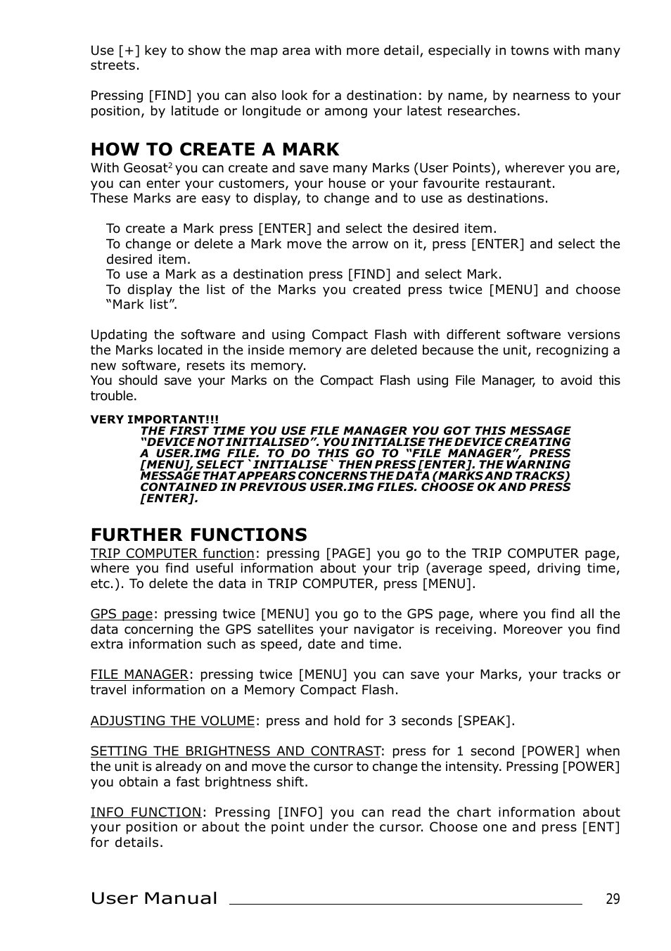 How to create a mark, Further functions, User manual | AvMap Geosat 2 User Manual | Page 9 / 17